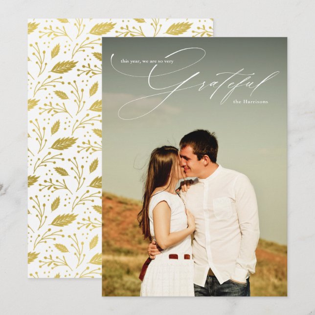 Cartão De Festividades Grata Foto do Cheio de Caligrafia White Script (Frente/Verso)