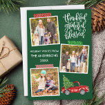 Cartão De Festividades Grata Grata Bênção Fita de Truck Verde<br><div class="desc">A Placa de Feriado de Colagem de Fotos 3 Feliz e Feliz Abençoado,  Script de Caligrafia Moderna inclui Fita de Artesanato e Caminhão Vermelho de Vintage com Aquarela com Árvore de Natal. Fundo Verde Florestal.</div>