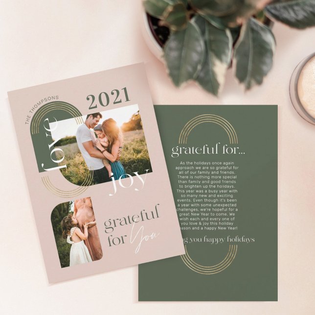 Cartão De Festividades Grata Para Você Arco Geométrico Moderno Duas Fotos (Criador carregado)