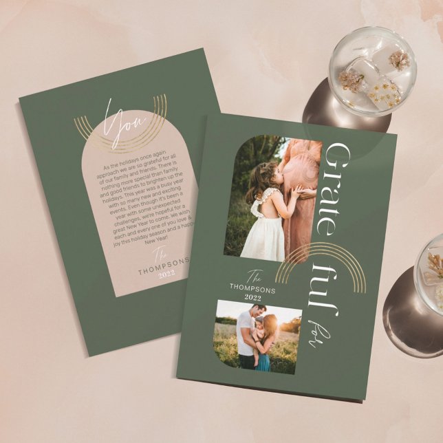 Cartão De Festividades Grata Para Você Arco Geométrico Moderno Duas Fotos (Criador carregado)