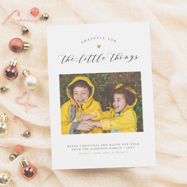 Cartão De Festividades Grateful for the Little Things | Simple Gold Heart (Criador carregado)