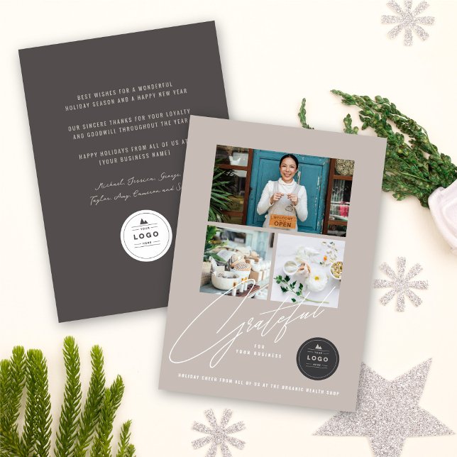 Cartão De Festividades Grateful Handwrite Script 3 Photo Na moda Business (Criador carregado)