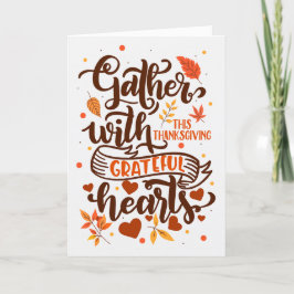 Cartão De Festividades Grateful Hearts Autumn Leaf Typograpy Ação de Graç