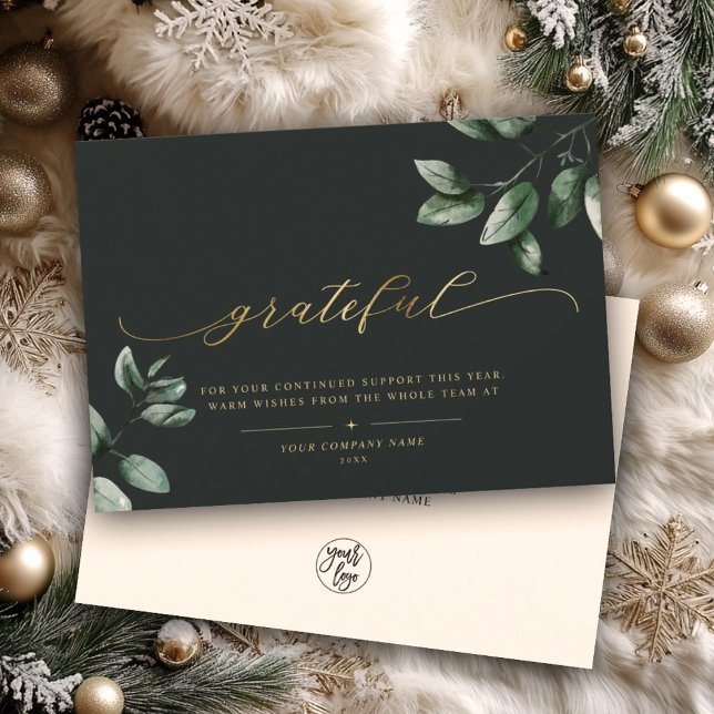 Cartão De Festividades Grateful | Logotipo Dourado Eucalyptus para caligr (Criador carregado)