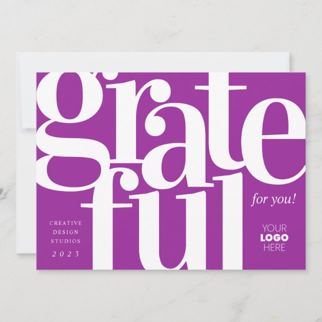 Cartão De Festividades Grateful Modern Purple Business Holiday Card (Frente)
