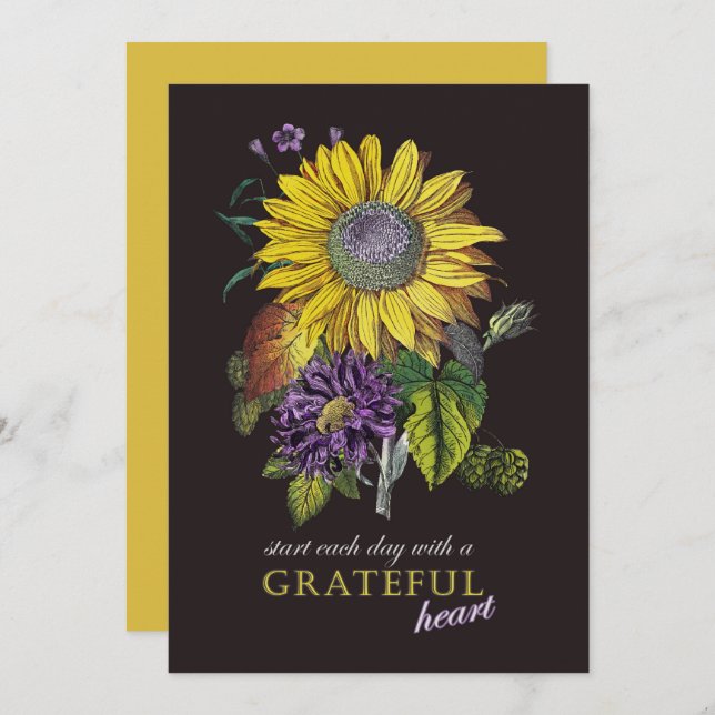 Cartão De Festividades Grateful Vintage Sunflower Floral (Frente/Verso)