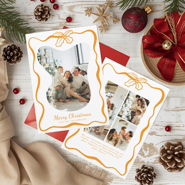 Cartão De Festividades Grátis 4 Photo Doodle Poinsettia Natal (Criador carregado)