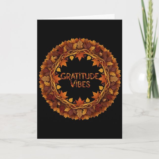 Cartão De Festividades Gratitude Vibes Thanksgiving Card (Frente)