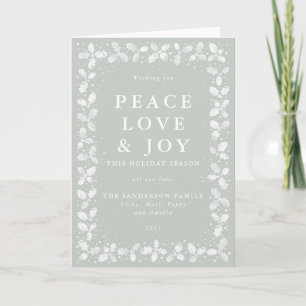 Cartão De Festividades Gray Green Lino Impressão Holly Paz Amor & Alegria