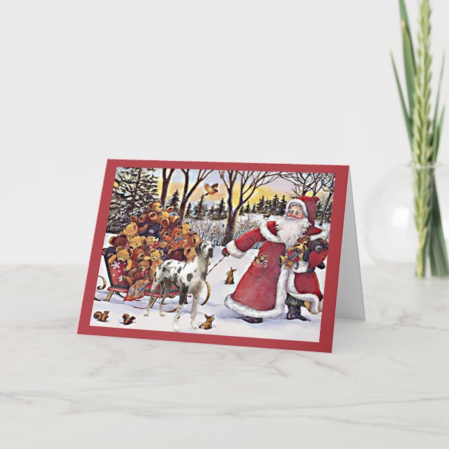 Cartão De Festividades Great Dane Christmas Card Santa Bears (Frente)