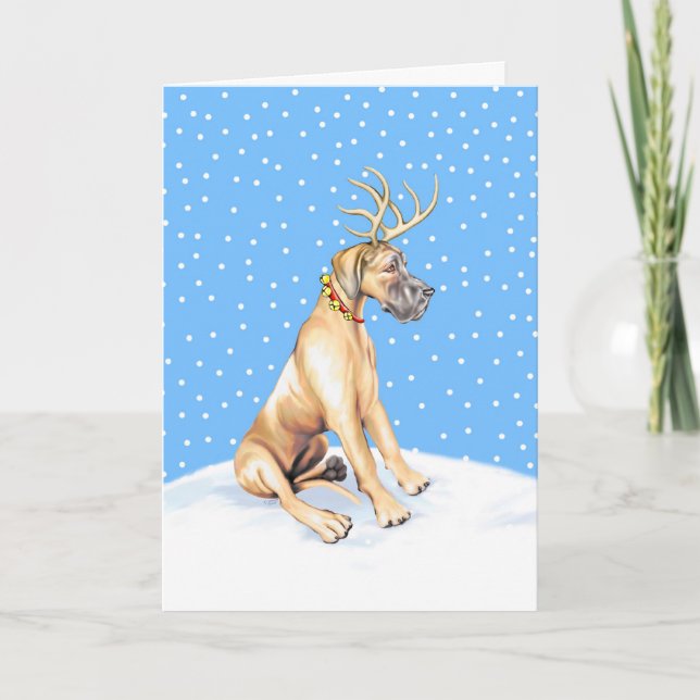 Cartão De Festividades Great Dane Reindeer Christmas Fawn UC (Frente)