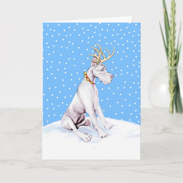 Cartão De Festividades Great Dane Reindeer Christmas White (Frente)