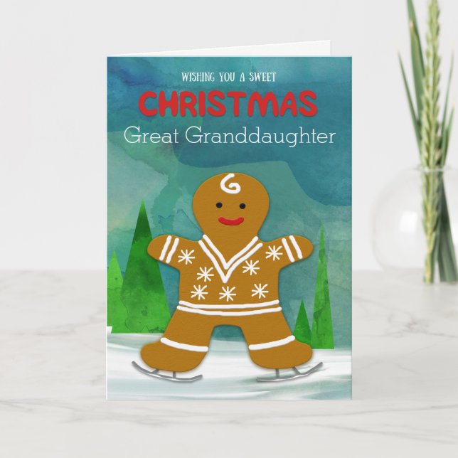 Cartão De Festividades Great Granddaughter Christmas Gingerbread Man (Frente)