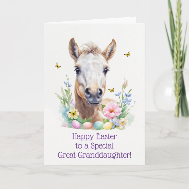 Cartão De Festividades Great Granddaughter Happy Easter Cute Horse Foal (Frente)
