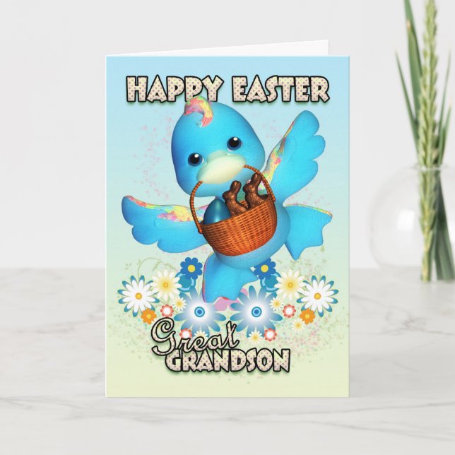 Cartão De Festividades Great Grandson Easter Card - Cute Duck With Basket (Frente)