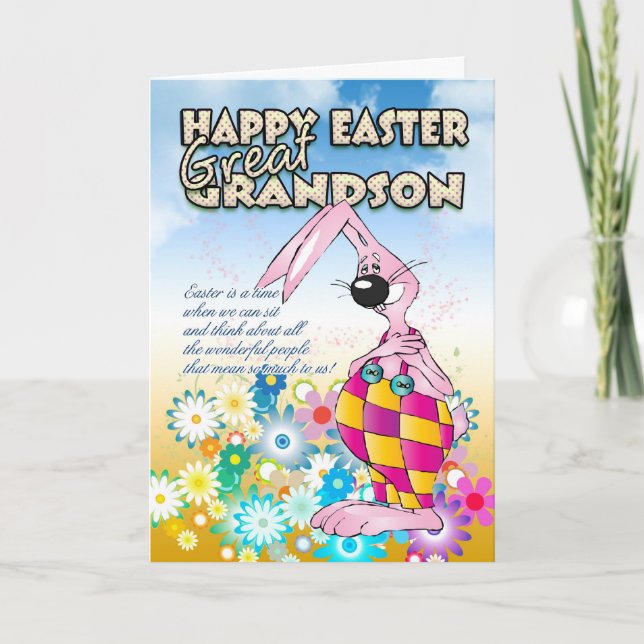 Cartão De Festividades Great Grandson Easter Card - Easter Bunny Flowers (Frente)