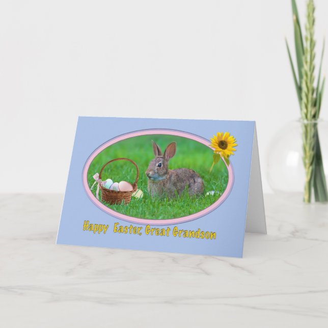 Cartão De Festividades Great Grandson's Easter Card with Bunny and Eggs (Frente)