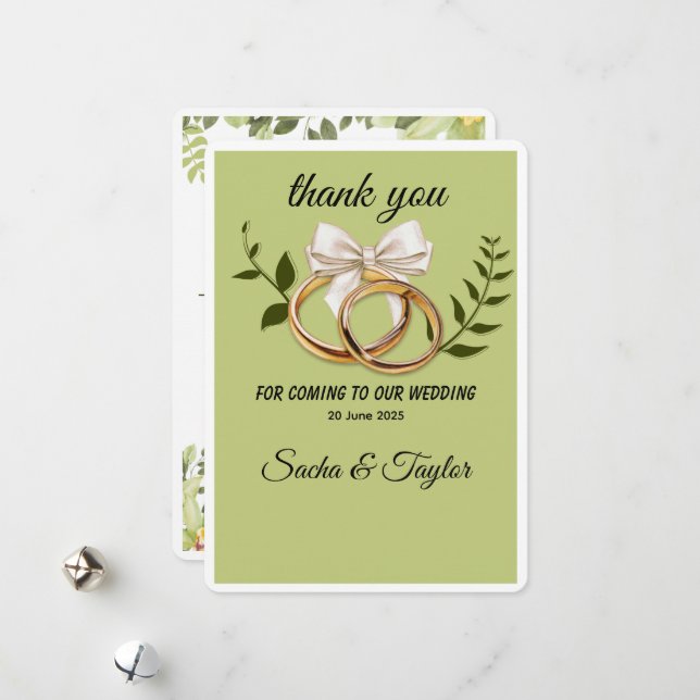 Cartão De Festividades Green and Gold Elegant Wedding Thank You card (Frente/Verso In Situ)