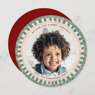 Cartão De Festividades Green and Maroon Watercolor Fringe Photo Circle