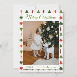Cartão De Festividades Green and Red Christmas Tree Photo 