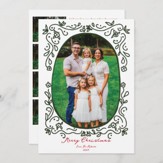 Cartão De Festividades Green and Red Hand Drawn Illustrated Doodle Photo