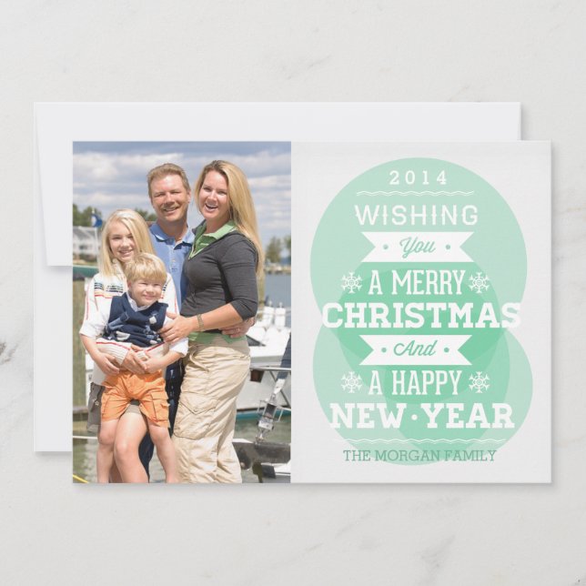 Cartão De Festividades Green bubble typography Christmas holiday photo (Frente)