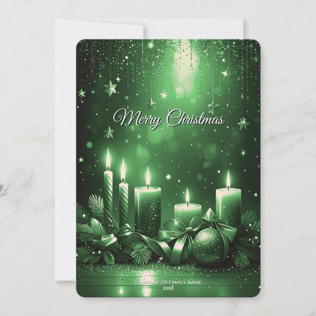 Cartão De Festividades Green Candles Christmas Holiday Card (Frente)