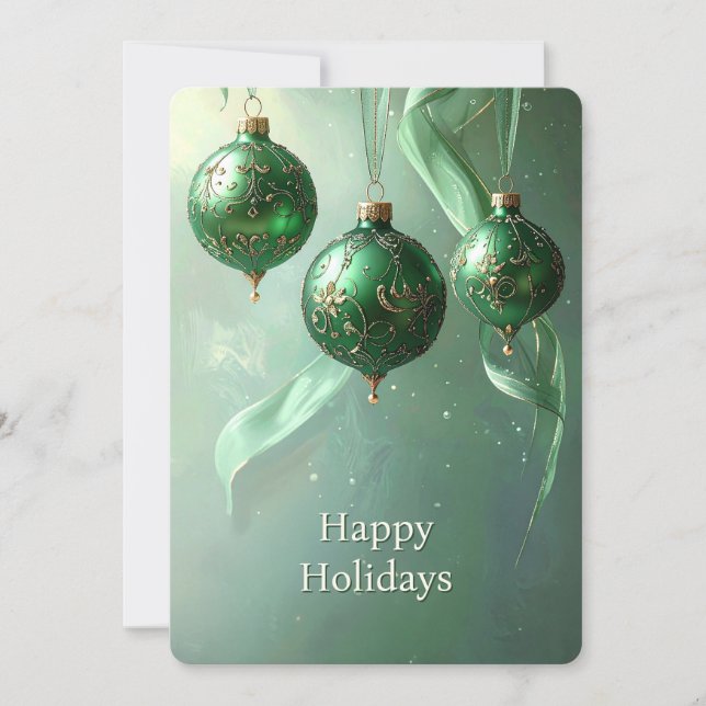 Cartão De Festividades Green Christmas Ball Holiday Card (Frente)