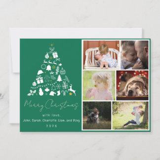 Cartão De Festividades Green Christmas Tree Design Flat Holiday Card