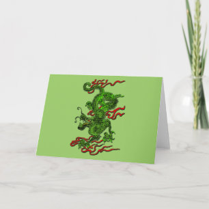 Cartão De Festividades Green Dragon with Red Ribbons Apparel & Gifts