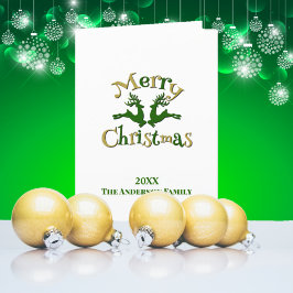 Cartão De Festividades Green Gold Custom Photo Merry Christmas Reindeer