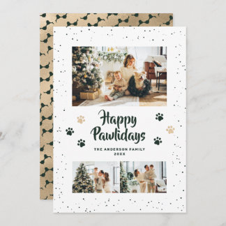 Cartão De Festividades Green Gold Photo Happy Pawlidays Card