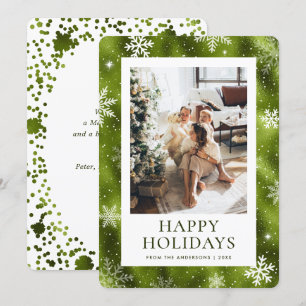 Cartão De Festividades Green Happy Holidays Snowflake Foto da neve