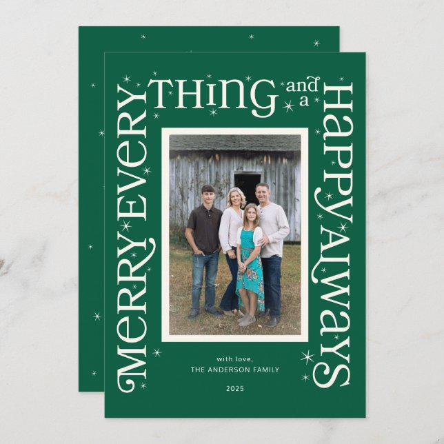 Cartão De Festividades Green Merry Everything and a Happy Always  (Frente/Verso)