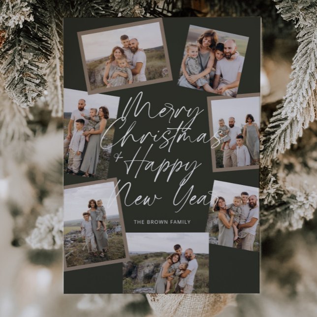 Cartão De Festividades Green Modern Boho 8 Photo Collage Natal (Criador carregado)