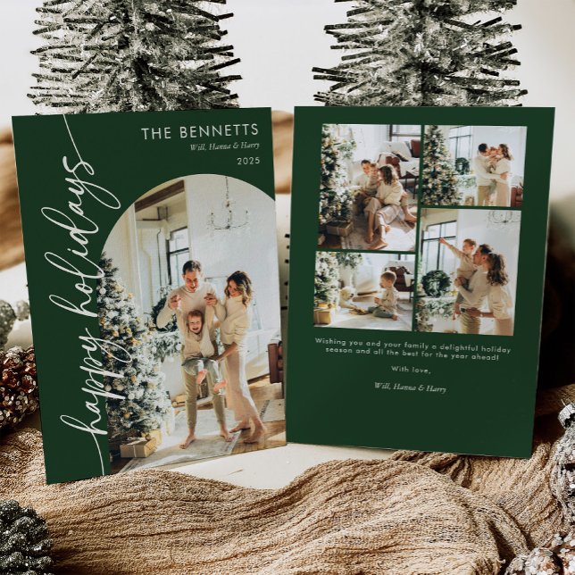 Cartão De Festividades Green Modern Happy Holidays Arch Photo (Criador carregado)