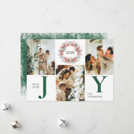 Cartão De Festividades Green Modern Holly Berries 3 Foto de Natal