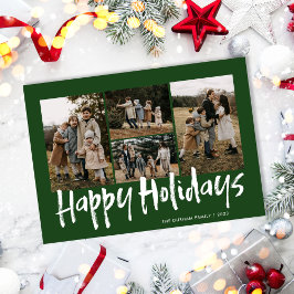 Cartão De Festividades Green Modern Lettering Four Photo Happy
