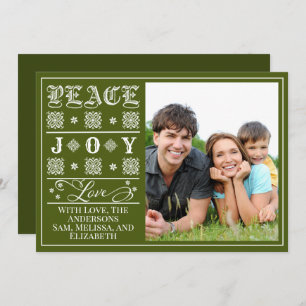 Cartão De Festividades Green One Photo Peace, Joy and Love Holiday