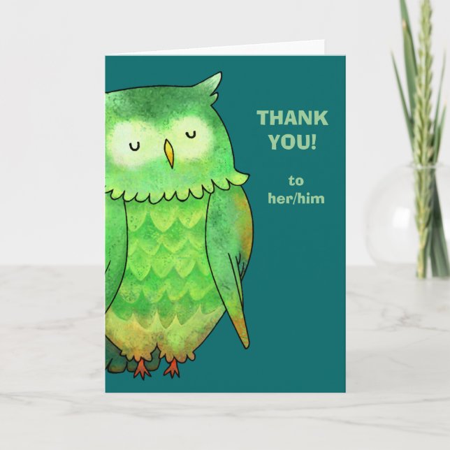 Cartão De Festividades Green Owl Greeting Card (personalizável) (Frente)