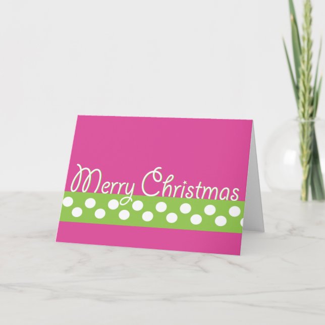 Cartão De Festividades Green & Pink Christmas Card (Frente)