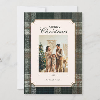 Cartão De Festividades Green Plaid Christmas Two Photo Holiday Card