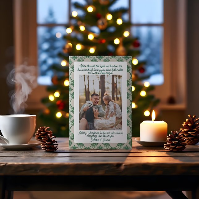Cartão De Festividades Green Plaid Portrait  Photo Christmas Holiday Card (Criador carregado)