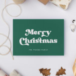 Cartão De Festividades Green Retro Vintage Font Feliz Natal<br><div class="desc">Feliz cartão de Natal: um clássico design retrô,  com uma tipografia inspirada no vintage e um clássico fundo verde.</div>