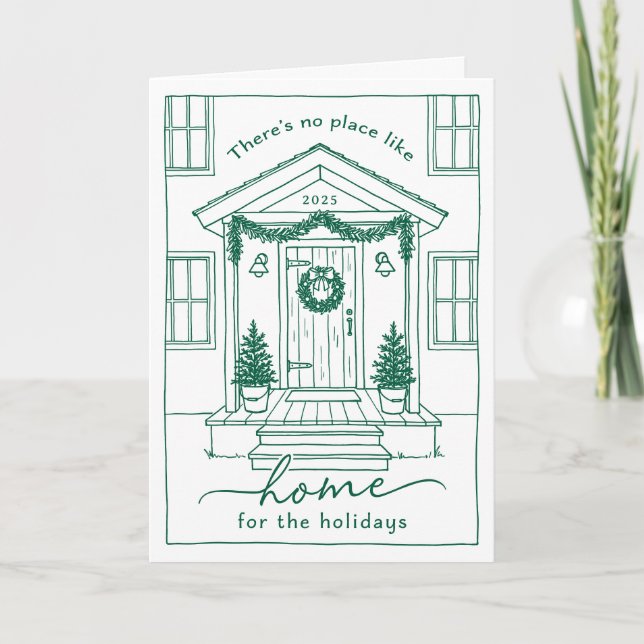 Cartão De Festividades Green Sketch House Real Estate Client Holiday Card (Frente)