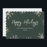 Cartão De Festividades Green Snowflake Snow Winter<br><div class="desc">Cartão Green Happy Holidays com flocos de neve espumantes. Personalize facilmente este cartão de férias minimalista,  mas elegante,  com o seu texto.</div>