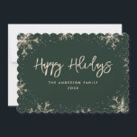 Cartão De Festividades Green Snowflake Snow Winter<br><div class="desc">Cartão Green Happy Holidays com flocos de neve espumantes. Personalize facilmente este cartão de férias minimalista, mas elegante, com o seu texto.</div>