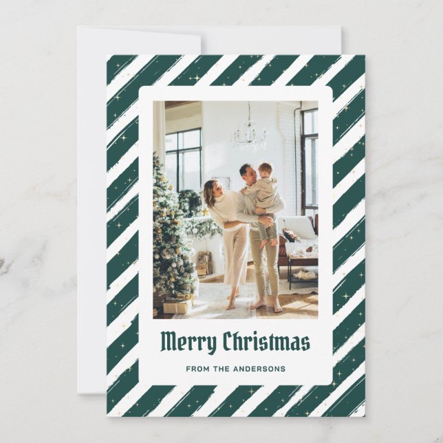 Cartão De Festividades Green Starry Photo Merry Christmas Card (Frente)