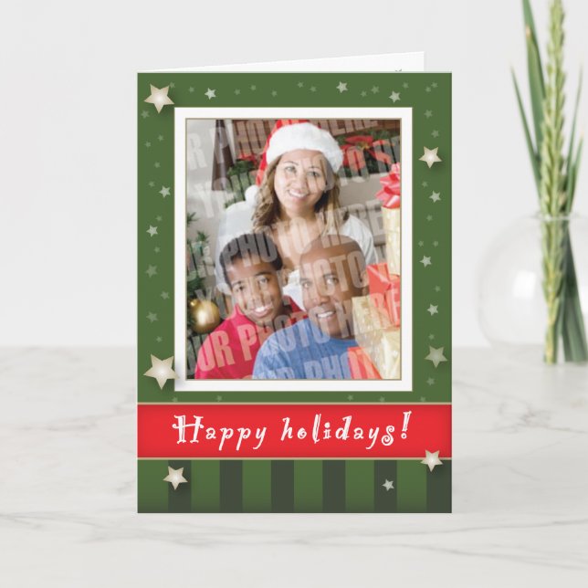 Cartão De Festividades Green stripes and stars holiday card (Frente)