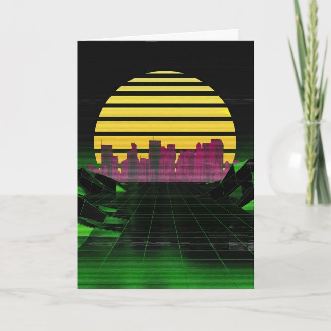 Cartão De Festividades Green Synthwave - Saudações Card (Frente)